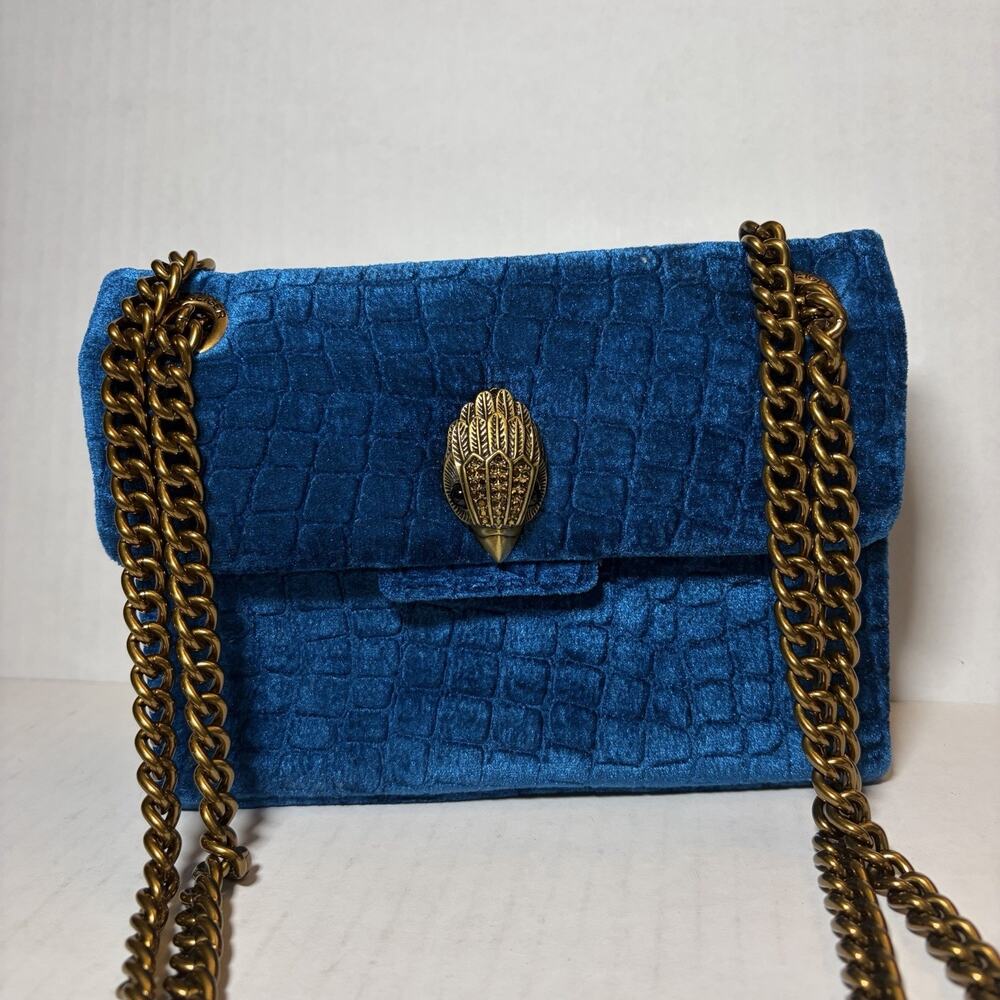 Kurt Geiger London Blue Croc velvet Kensington Bag Gold Hardware